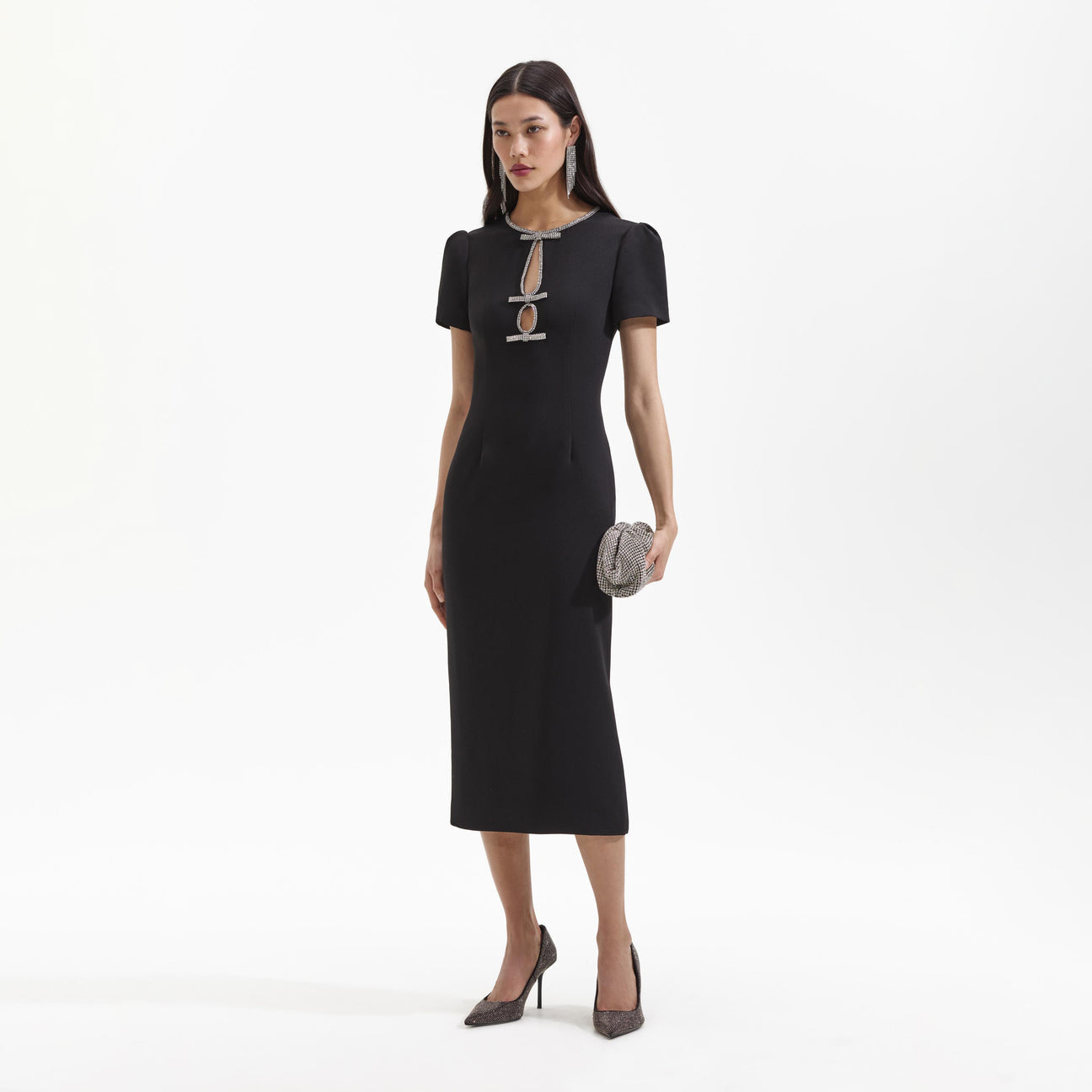 SP Crepe Diamanté Bow Midi Dress