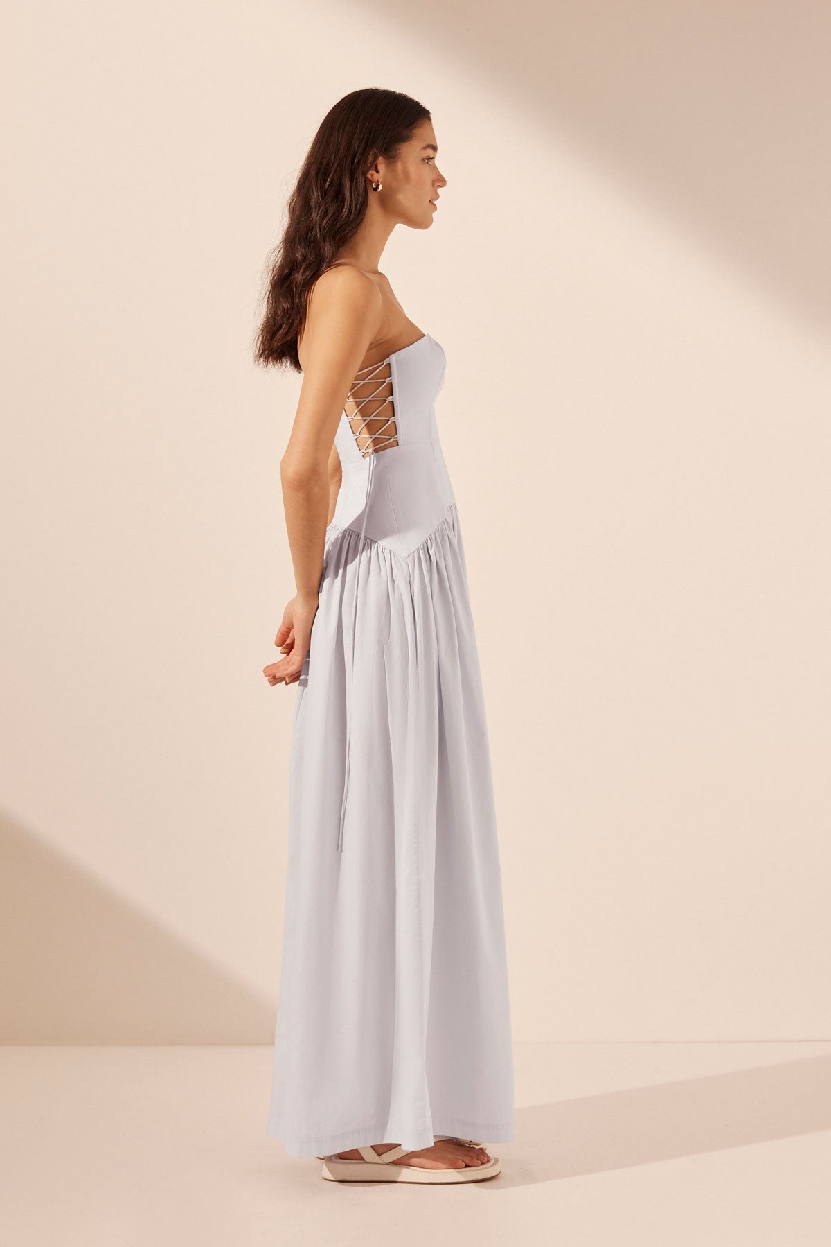 SJ Amada Lace Up Strapless Maxi Dress - Ice Blue