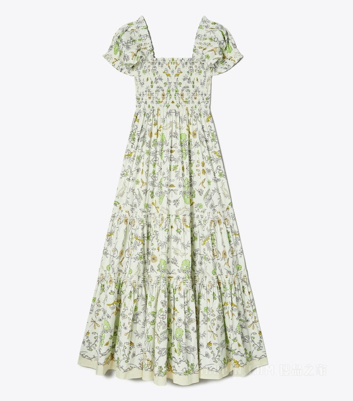 TB Printed Cotton Smocked Midi Dress