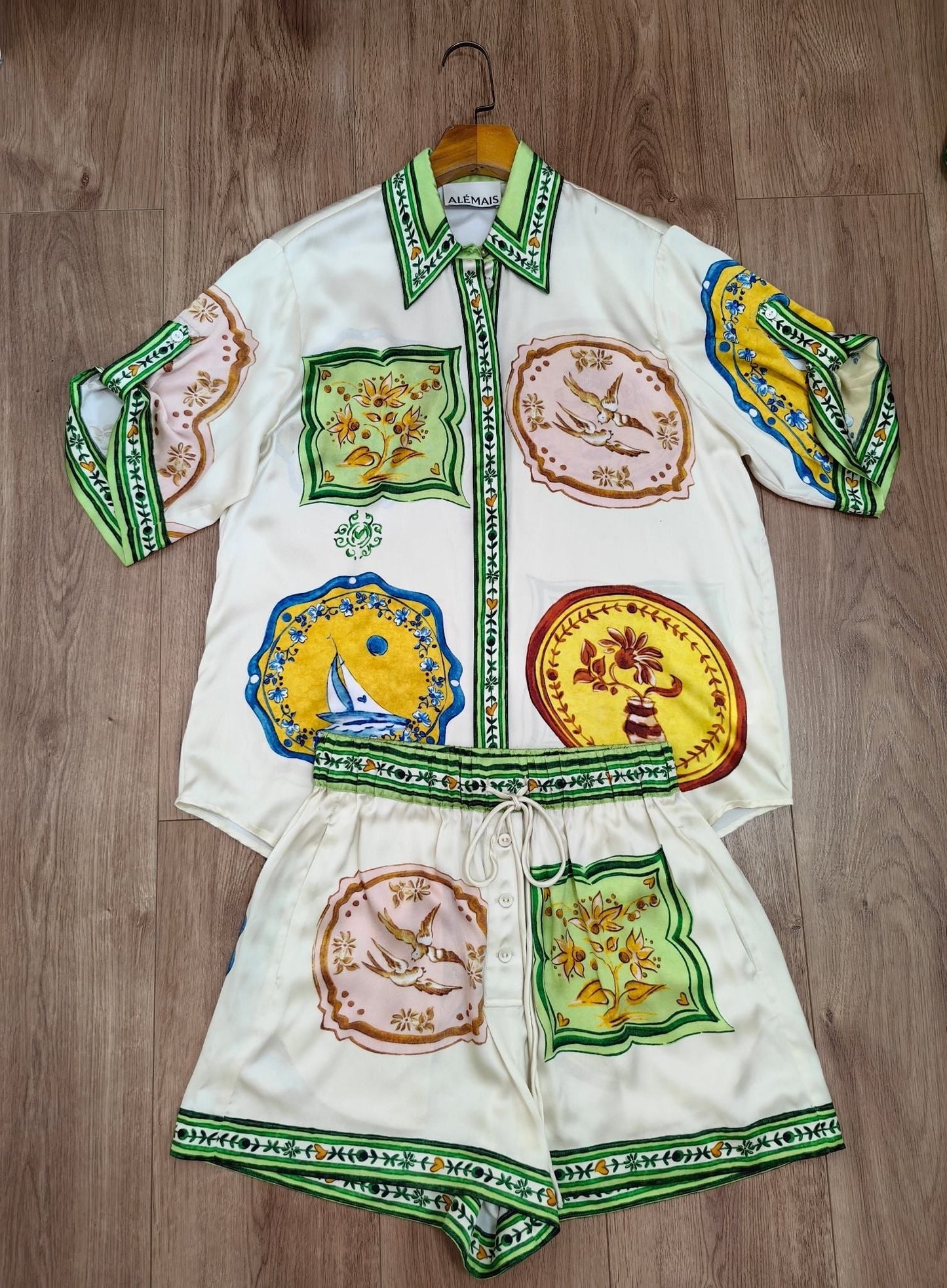 Alms Porcelain Silk Shirt & Shorts Set