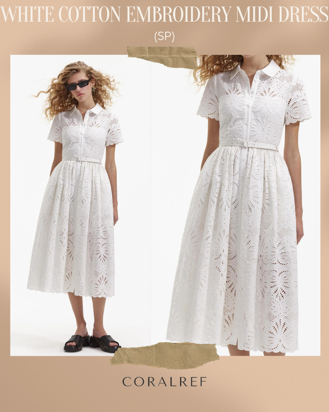 SP White Cotton Embroidery Midi Dress