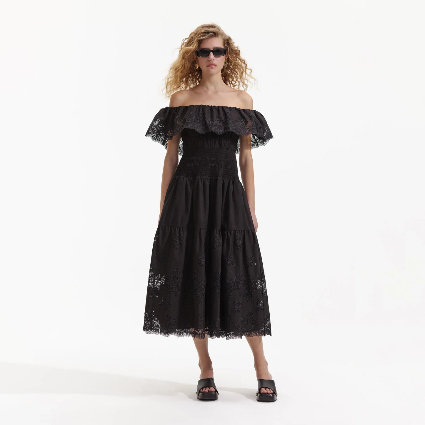 SP Black Cotton Midi Dress