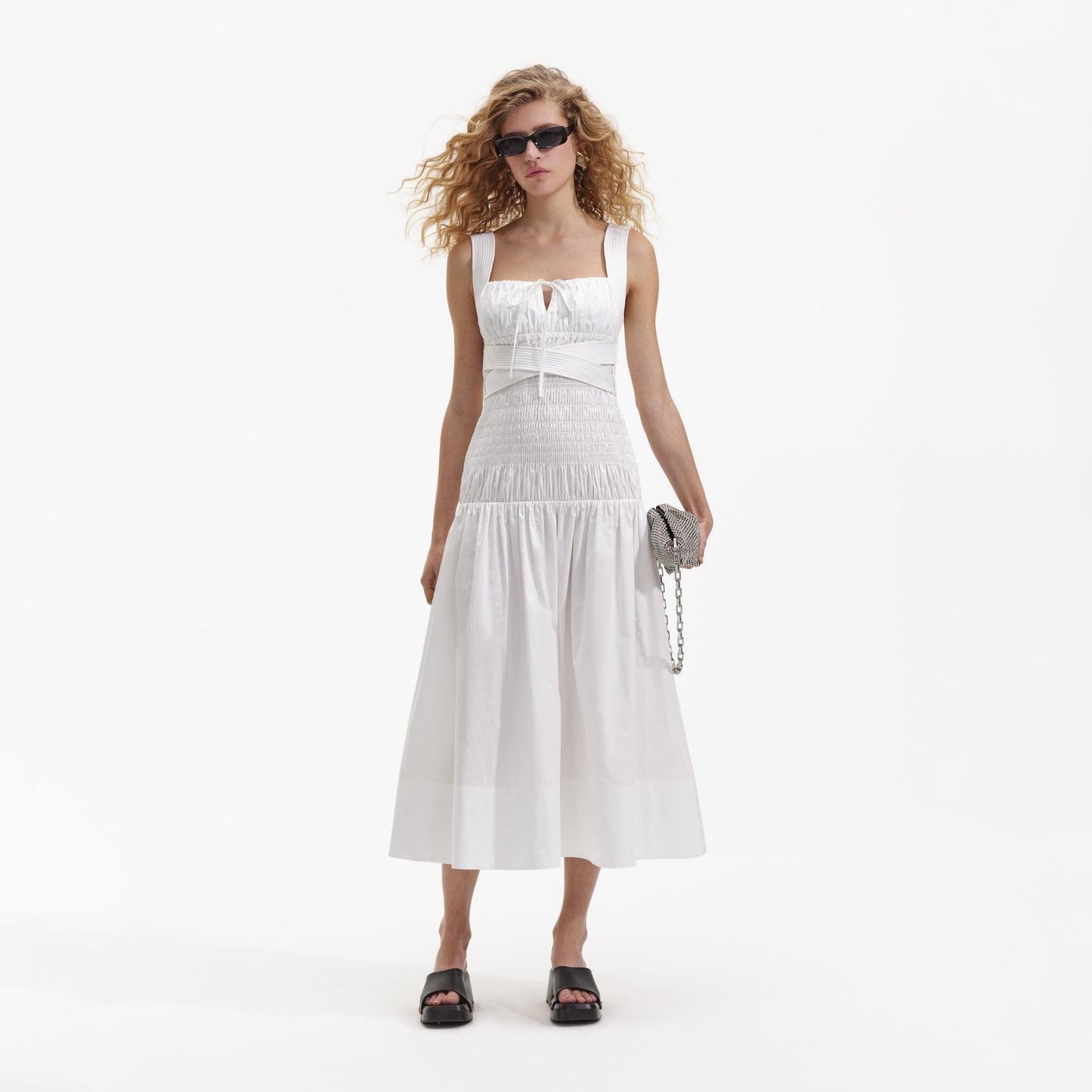 SP White Cotton Sweetheart Midi Dress