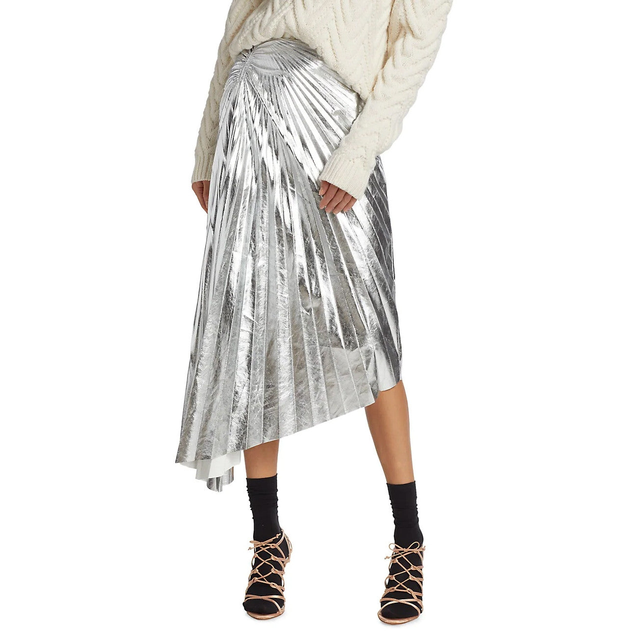 ALC Tori Pleated Metallic Midi Skirt