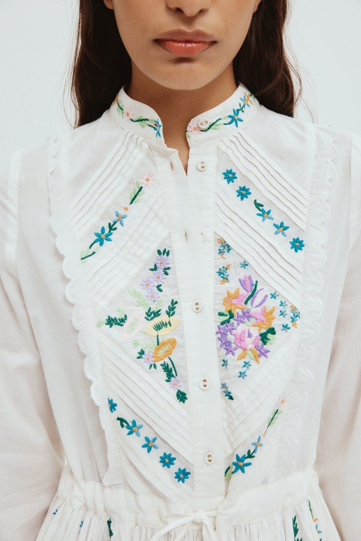 Alms Will Embroidered Midi Shirt Dress