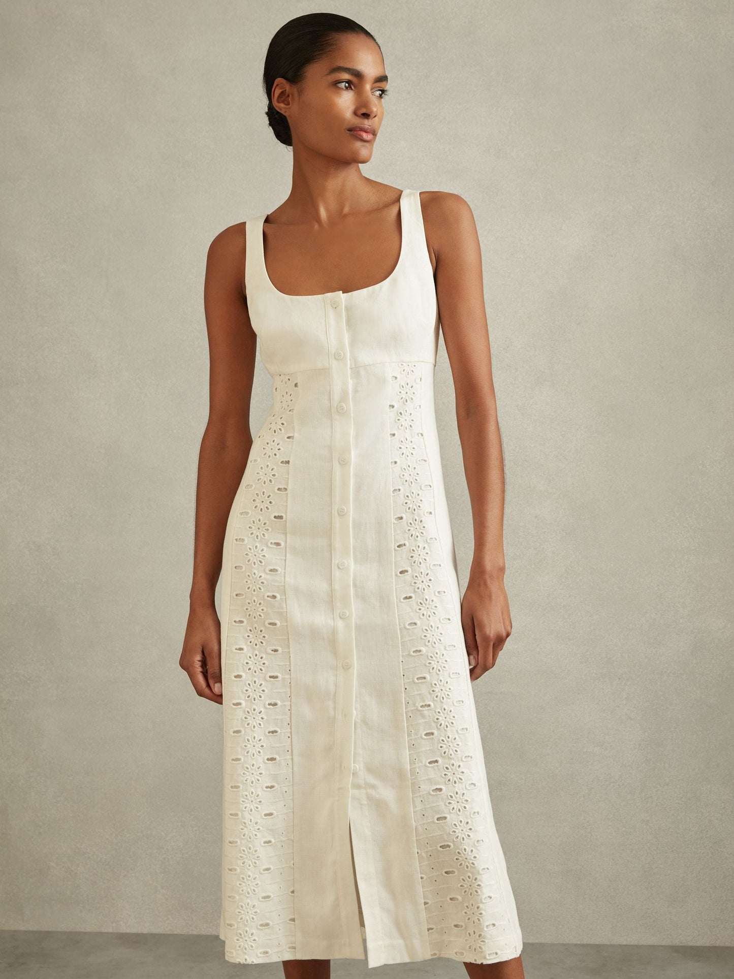 Rss Clarice Linen Broderie Midi Dress