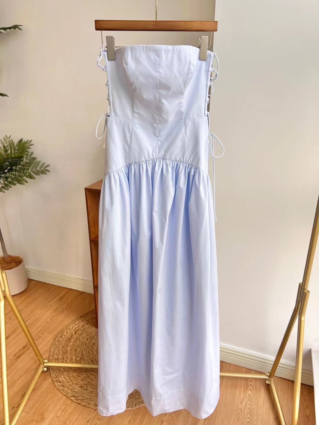 SJ Amada Lace Up Strapless Maxi Dress - Ice Blue