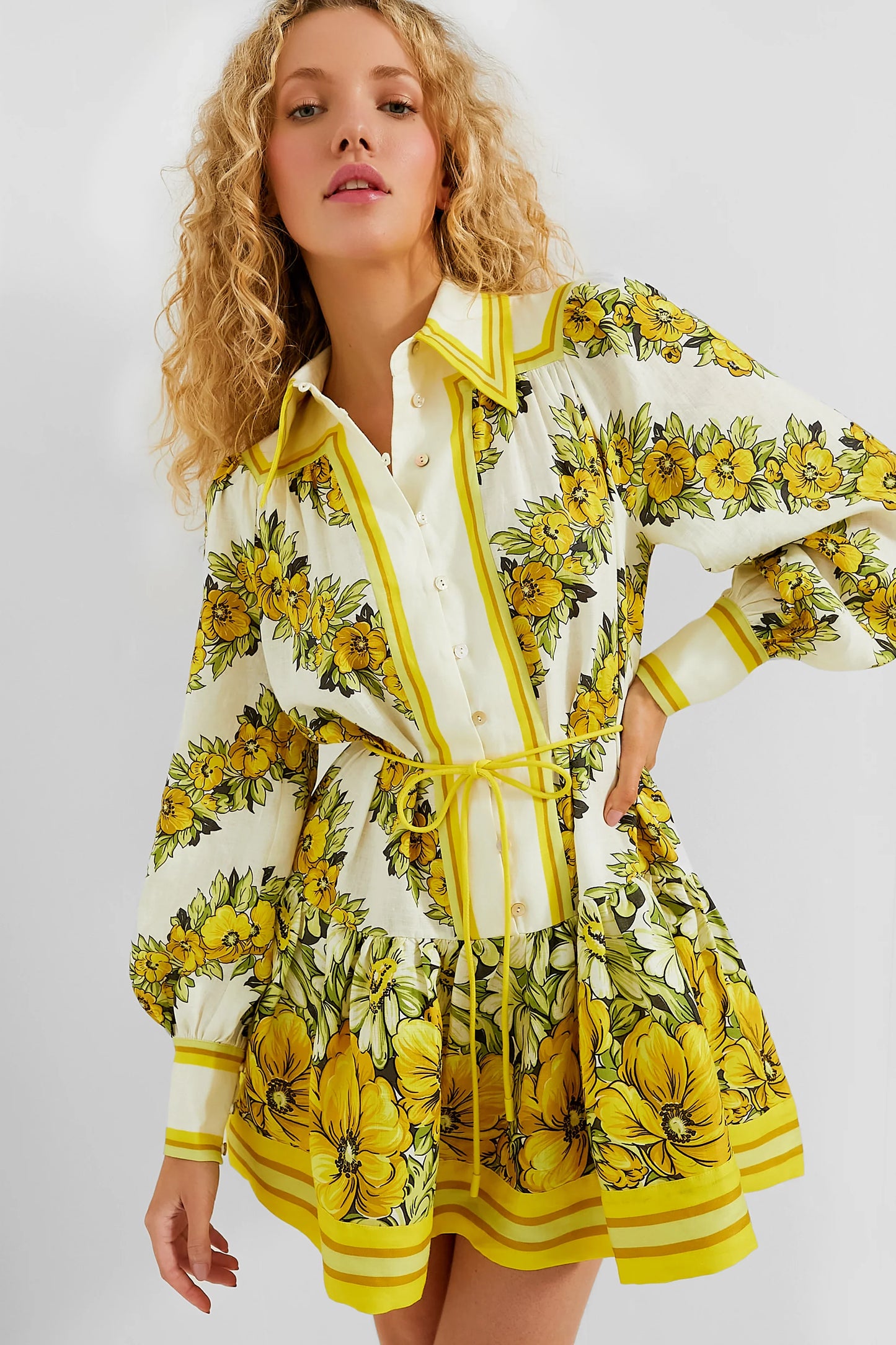 Alms Gisela Floral Linen Mini Shirt Dress