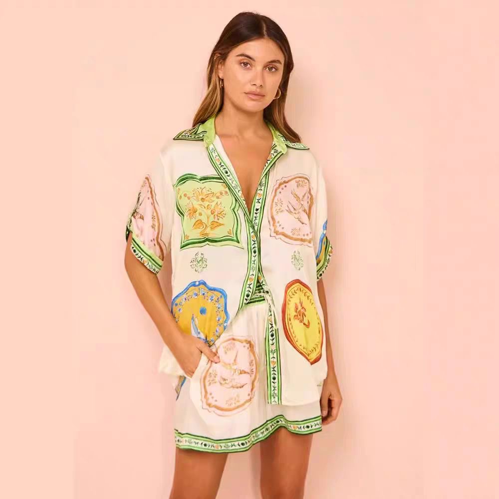 Alms Porcelain Silk Shirt & Shorts Set