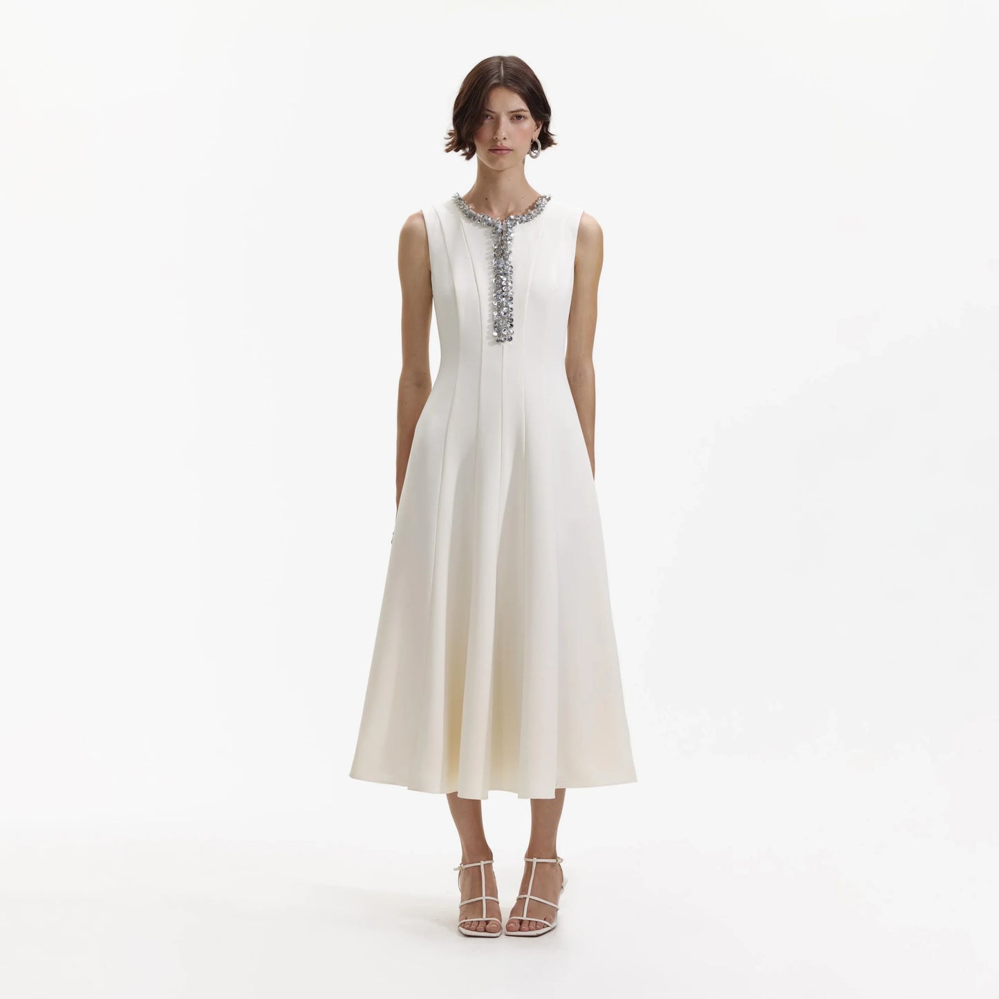 SP Cream Crepe Embellished Midi Dress