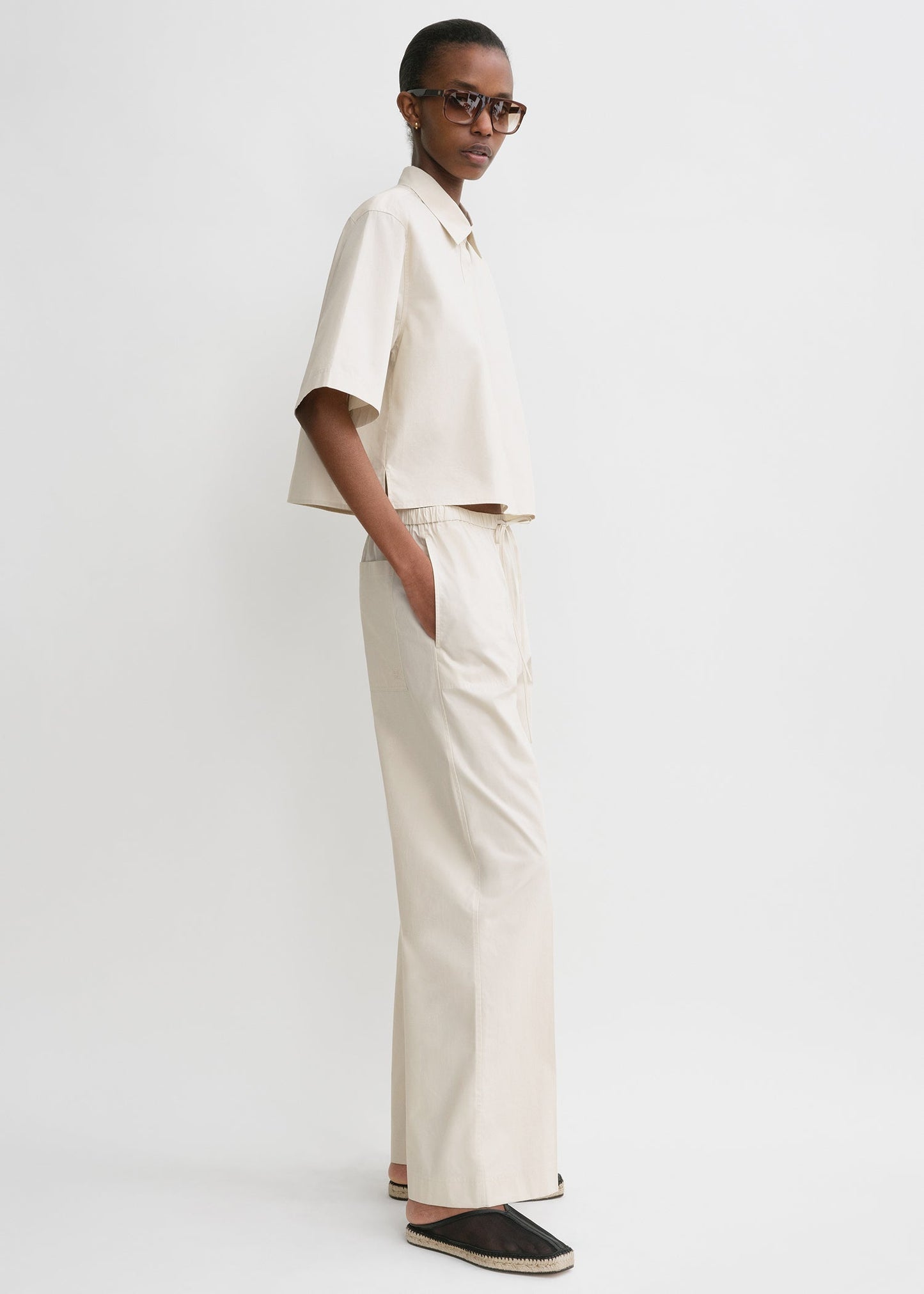 Ttm Crop Cotton Poplin Shirt & Pants Set