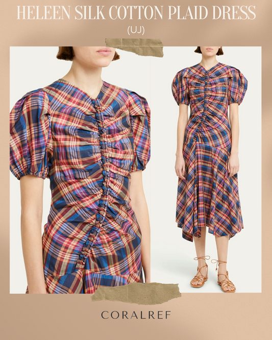 UJ Heleen Silk Cotton Plaid Midi Dress