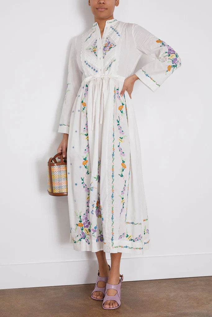 Alms Will Embroidered Midi Shirt Dress