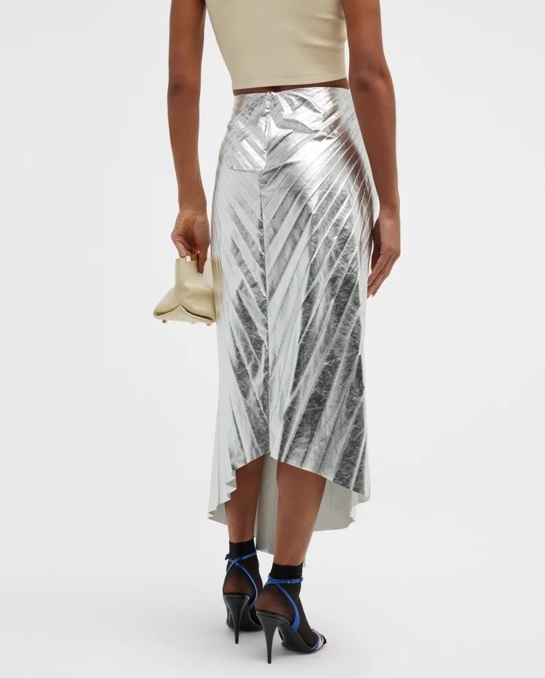 ALC Tori Pleated Metallic Midi Skirt