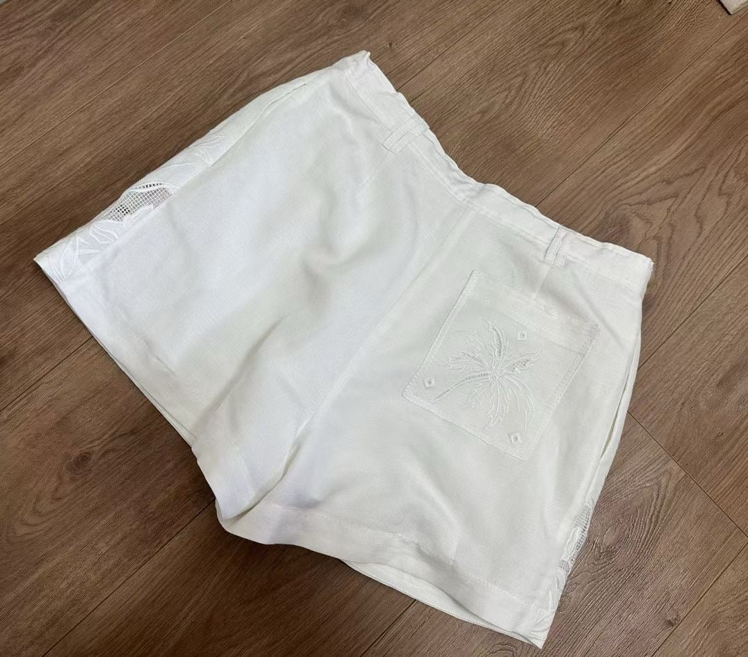 Aj White Lace Embroidered Shorts