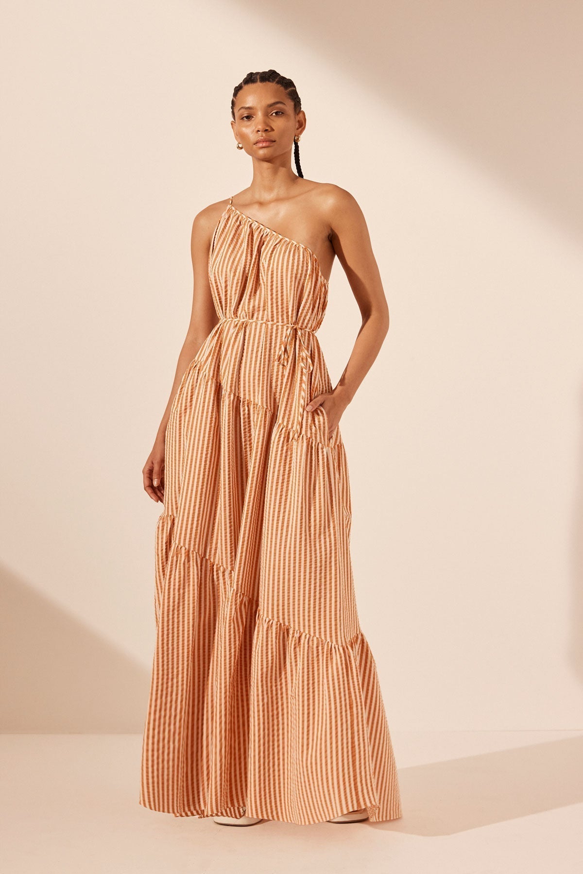 SJ Hele One Shoulder Tiered Maxi Dress