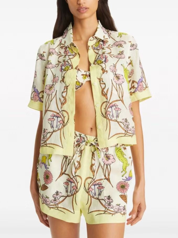 TB Printed Camp Linen Shirt & Shorts Set