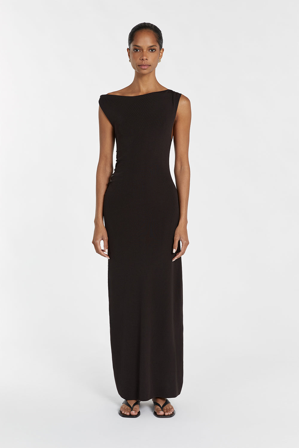 Dssh Poppy Bitter Choc Asym Midi Dress