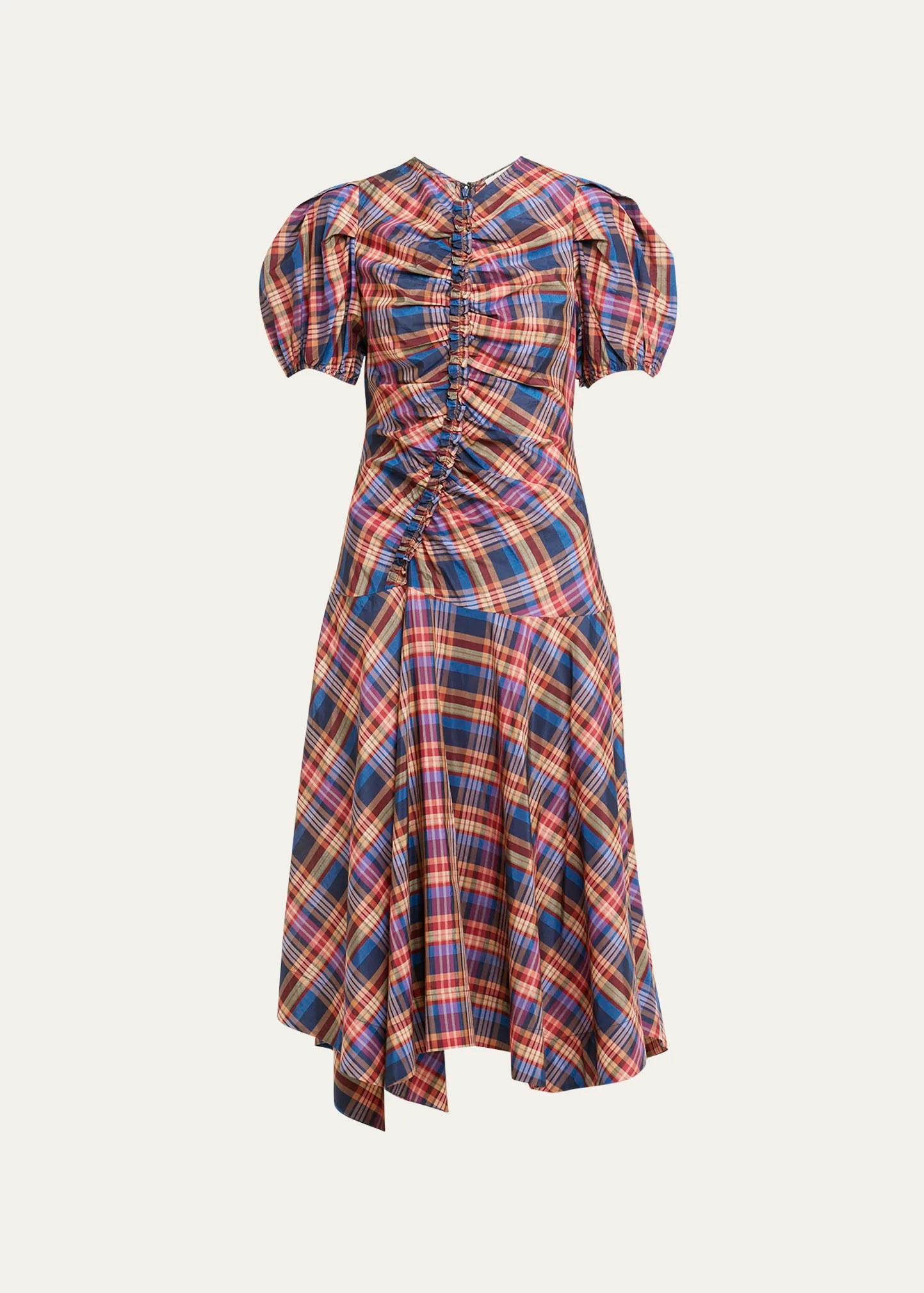 UJ Heleen Silk Cotton Plaid Midi Dress