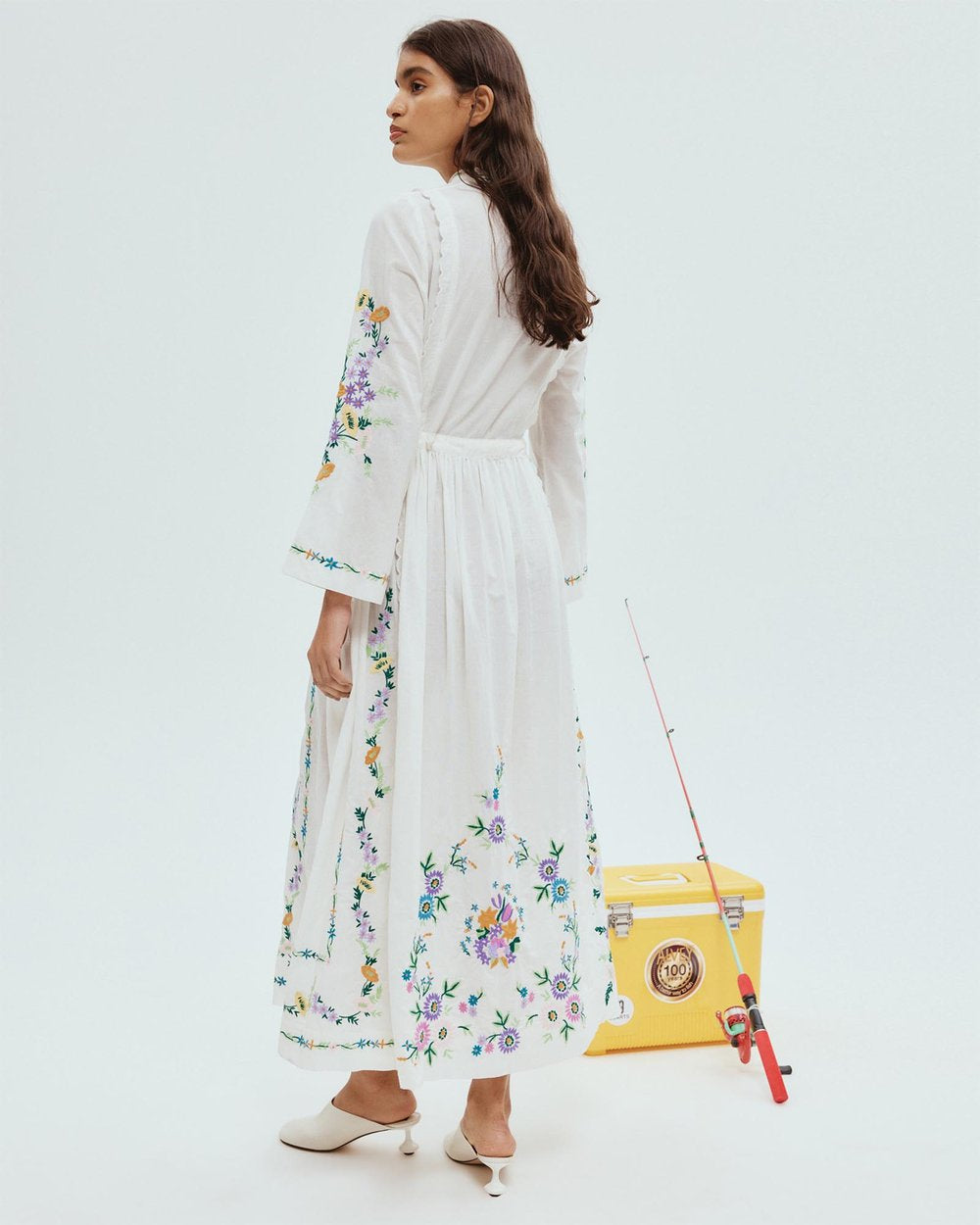 Alms Will Embroidered Midi Shirt Dress