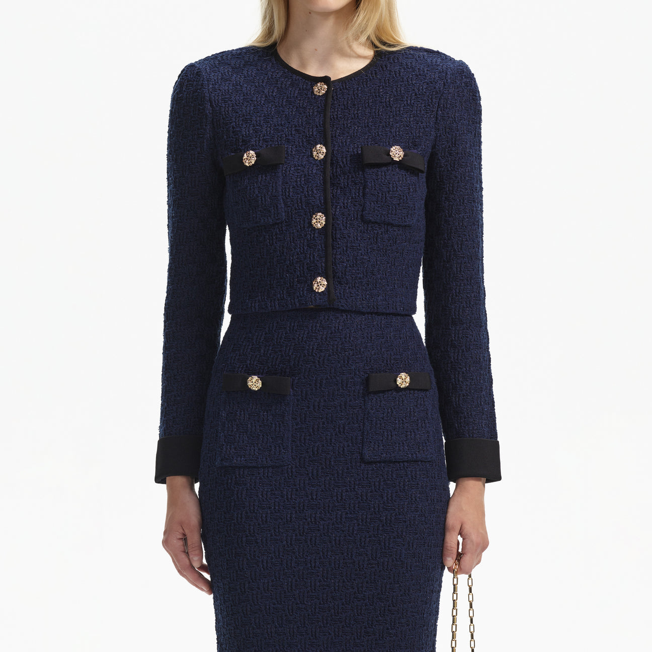 SP Navy Weave Cardigan & Midi Skirt Set