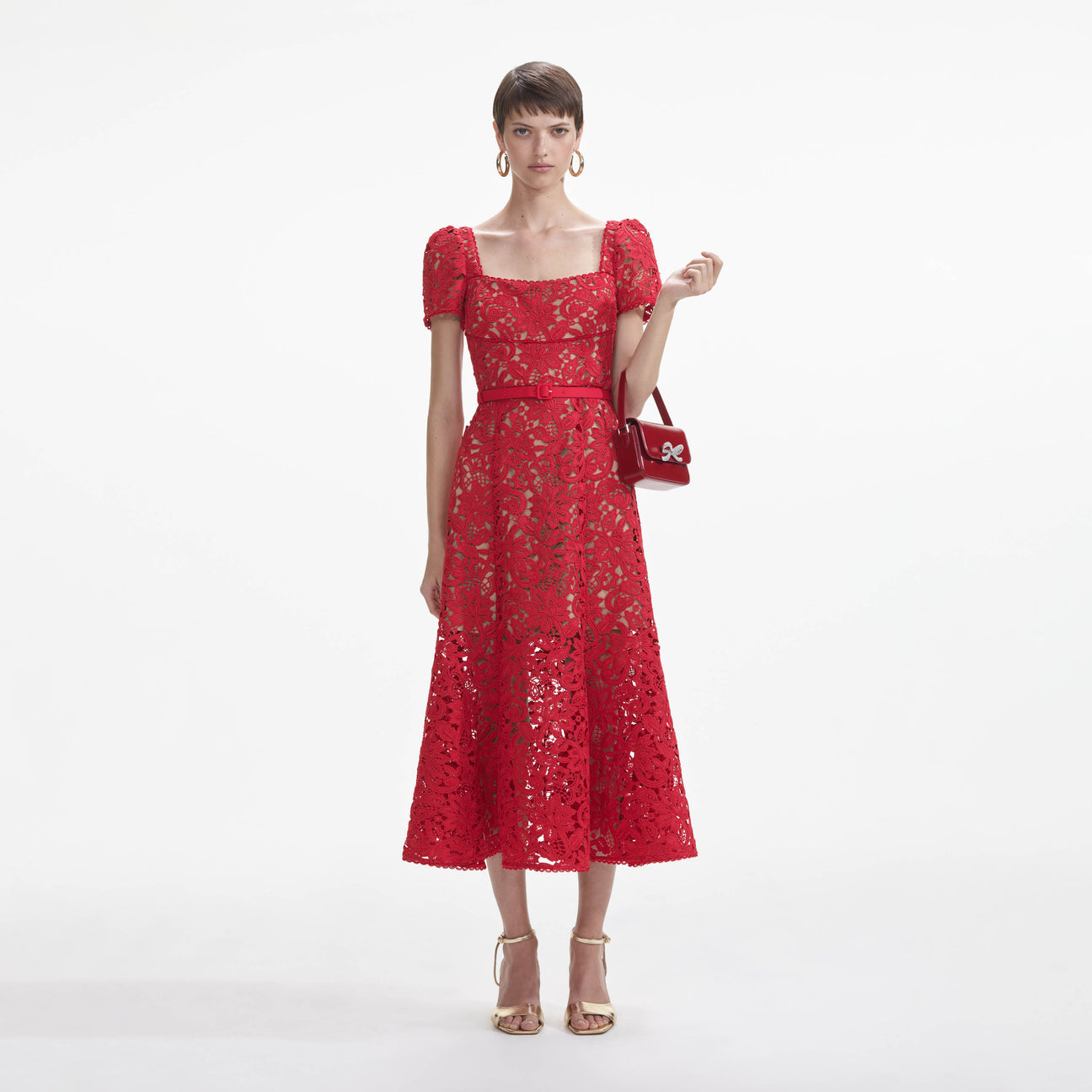 SP Red Floral Lace Midi Dress