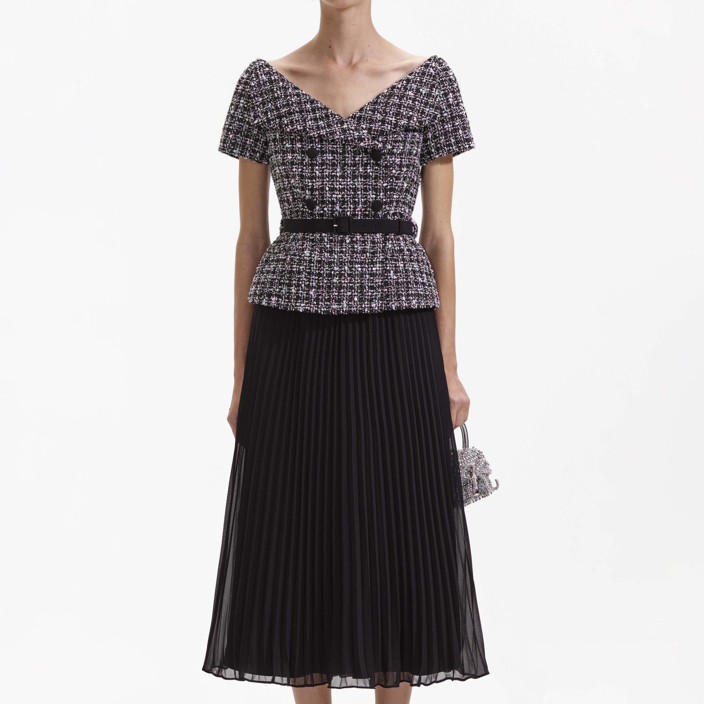 SP Black Boucle Off Shoulder Midi Dress