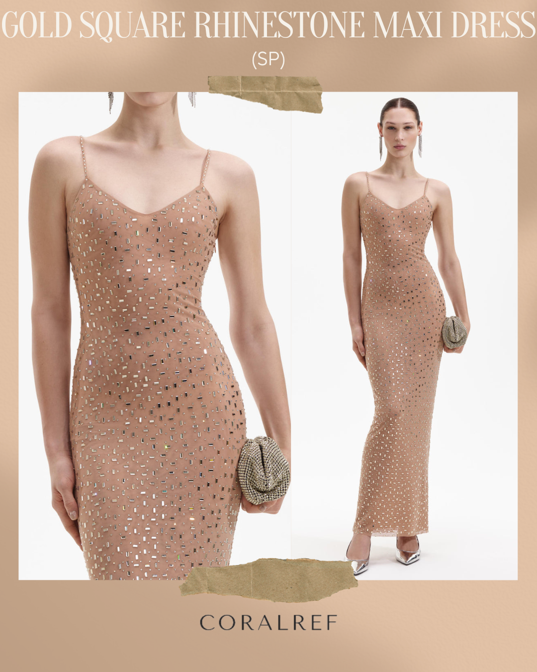 SP Gold Square Rhinestone Maxi Dress