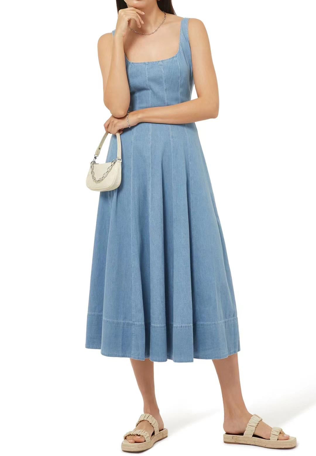 Std Wells Midi Dress - Light Wash Blue Denim