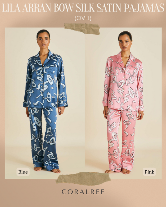 OVH Lila Arran Bow Silk Satin Pajamas Set