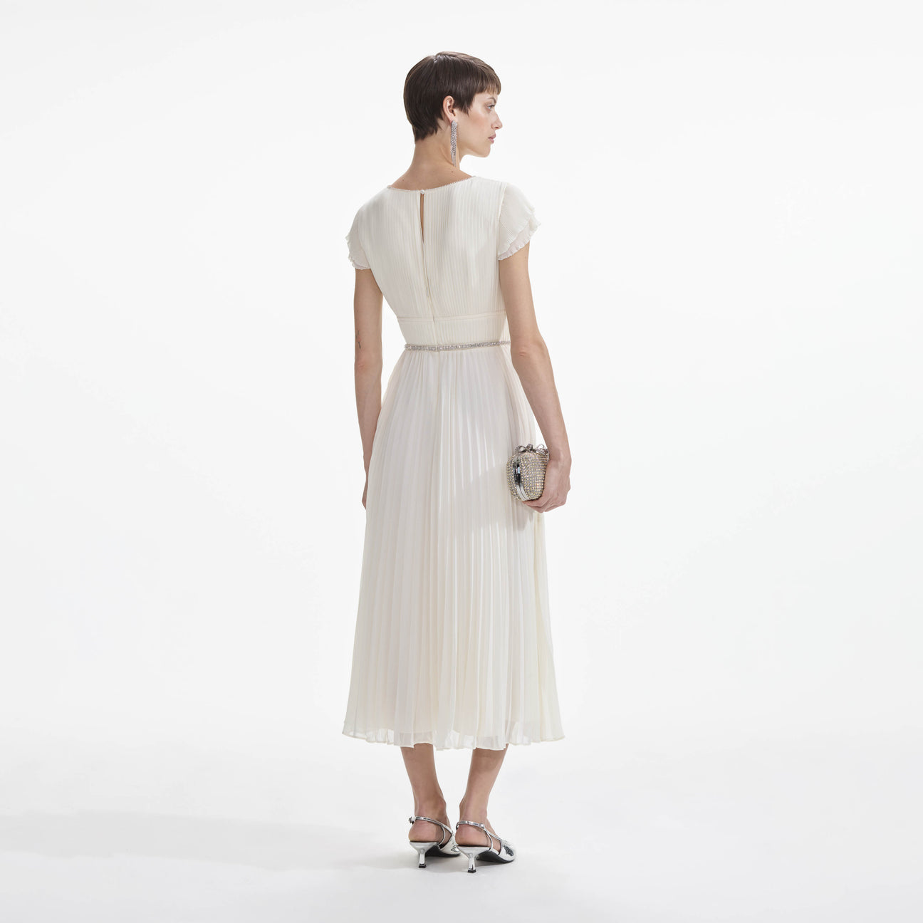 SP Cream Chiffon Pleated Midi Dress