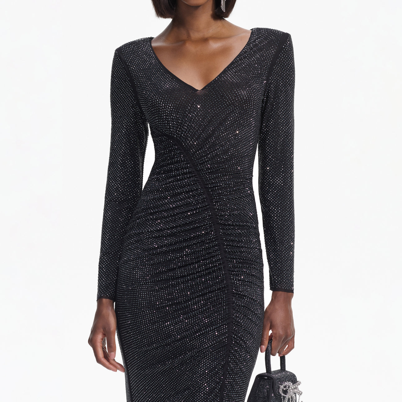 SP Rhinestone Gathered Midi Dress