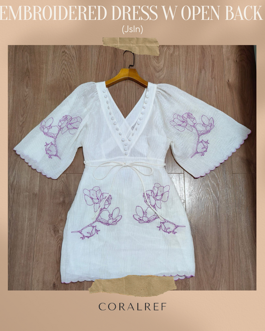 Jsln Embroidered Mini Dress with Open Back