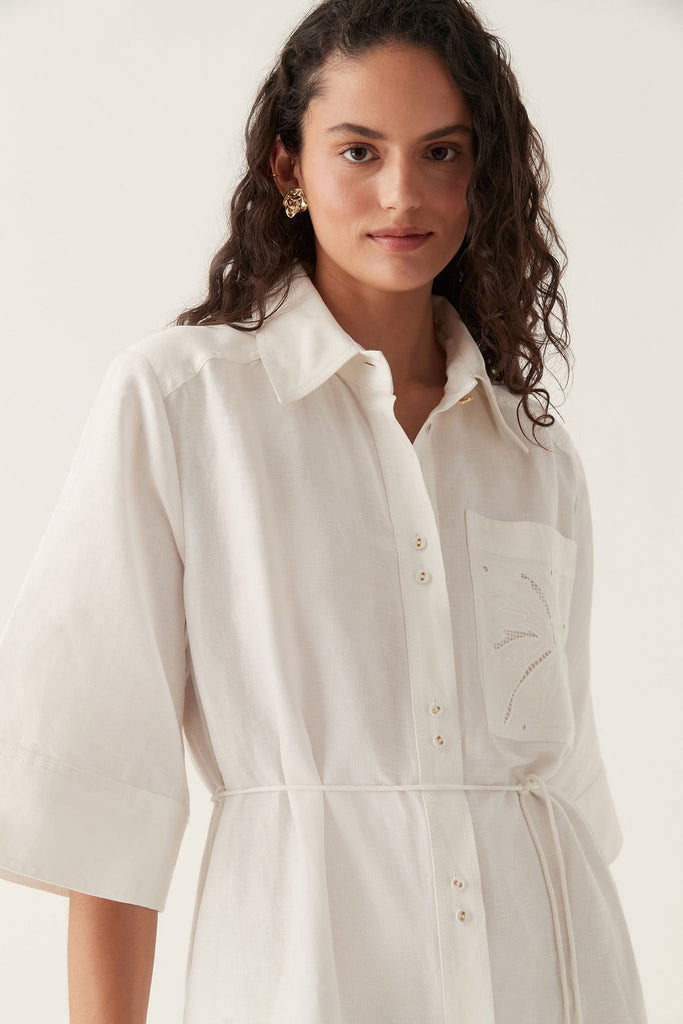 Aj Agua Embroidered Midi Shirt Dress