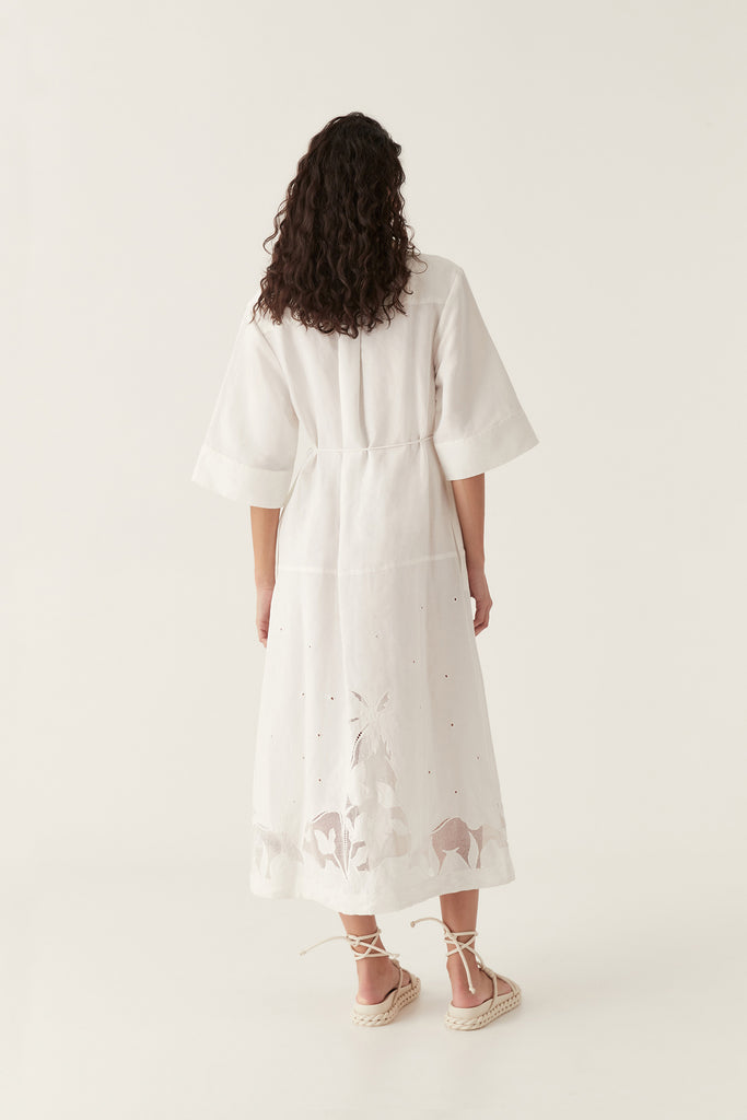 Aj Agua Embroidered Midi Shirt Dress