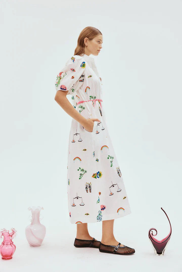 Alms Atticus Embroidered Midi Shirt Dress