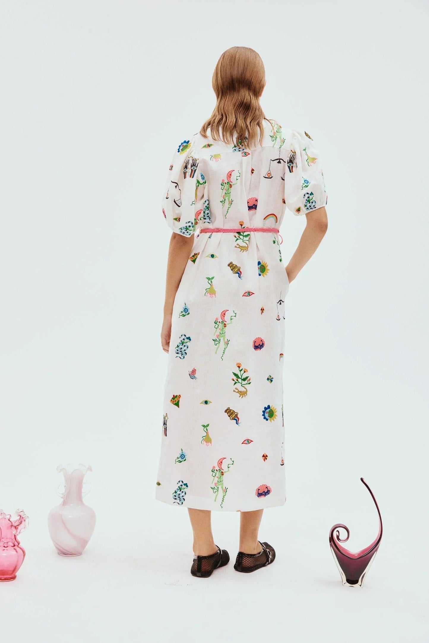 Alms Atticus Embroidered Midi Shirt Dress