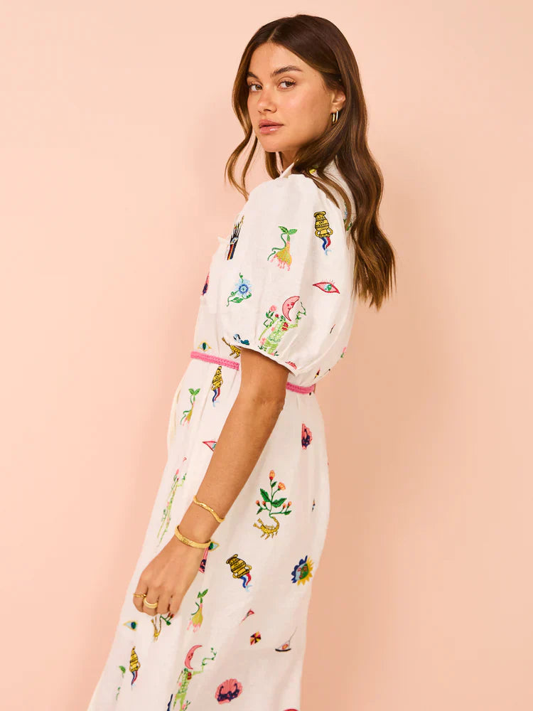 Alms Atticus Embroidered Midi Shirt Dress