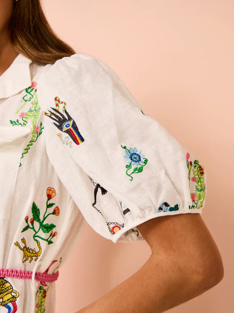 Alms Atticus Embroidered Midi Shirt Dress