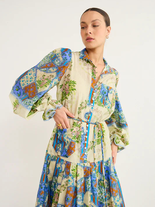 Alms Skye Patchwork Midi Shirt Dress