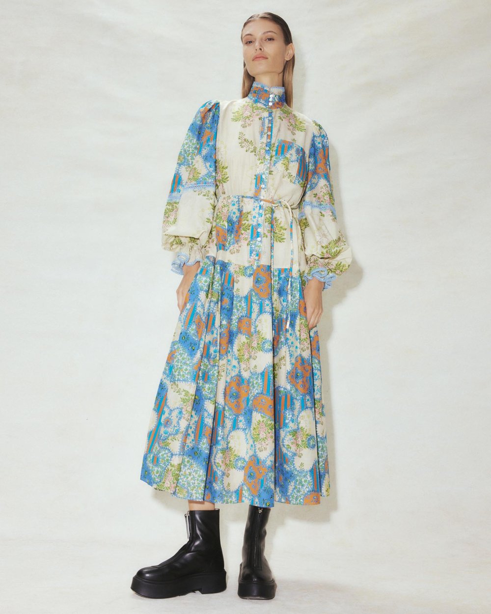 Alms Skye Patchwork Midi Shirt Dress