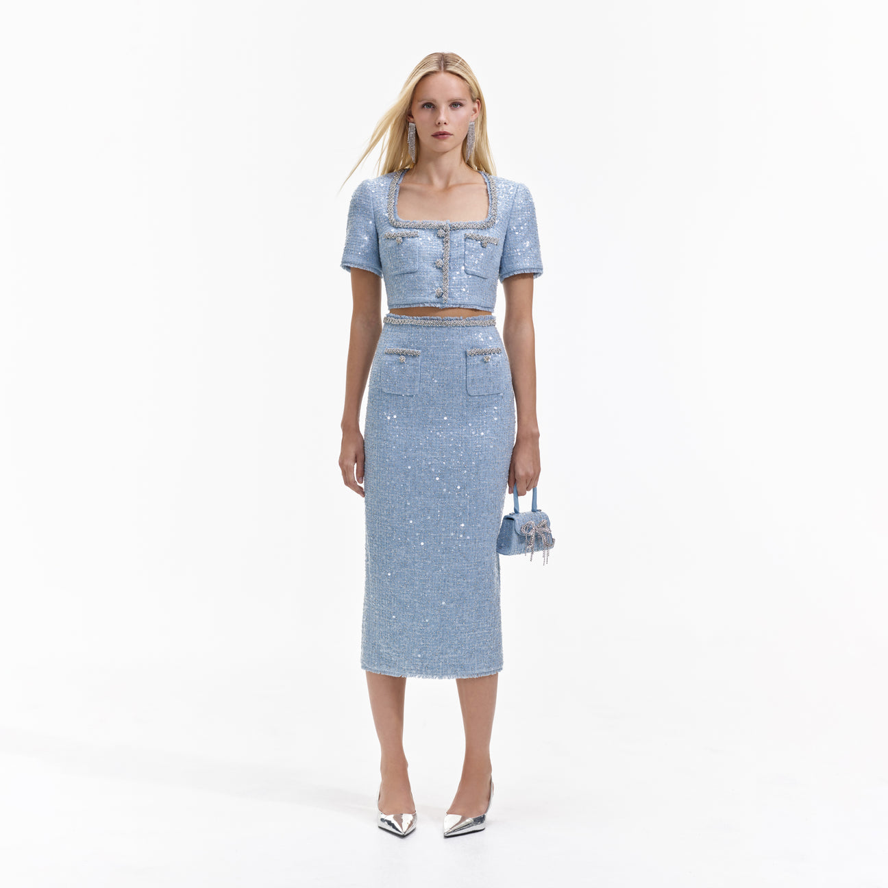 SP Sequin Boucle Crop Top & Midi Skirt Set