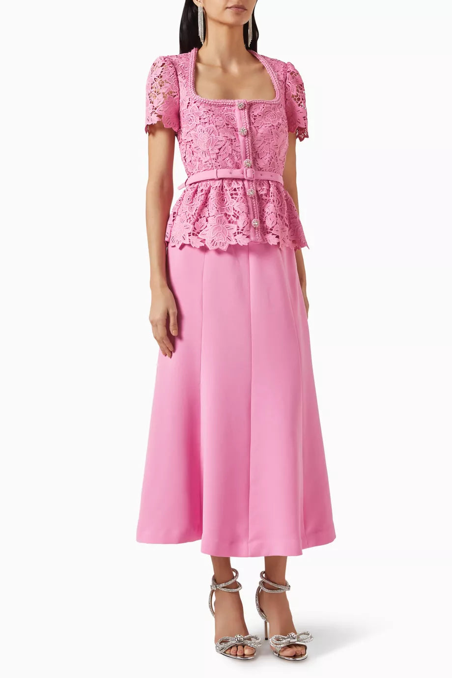 SP Floral Lace Belted Midi Dress