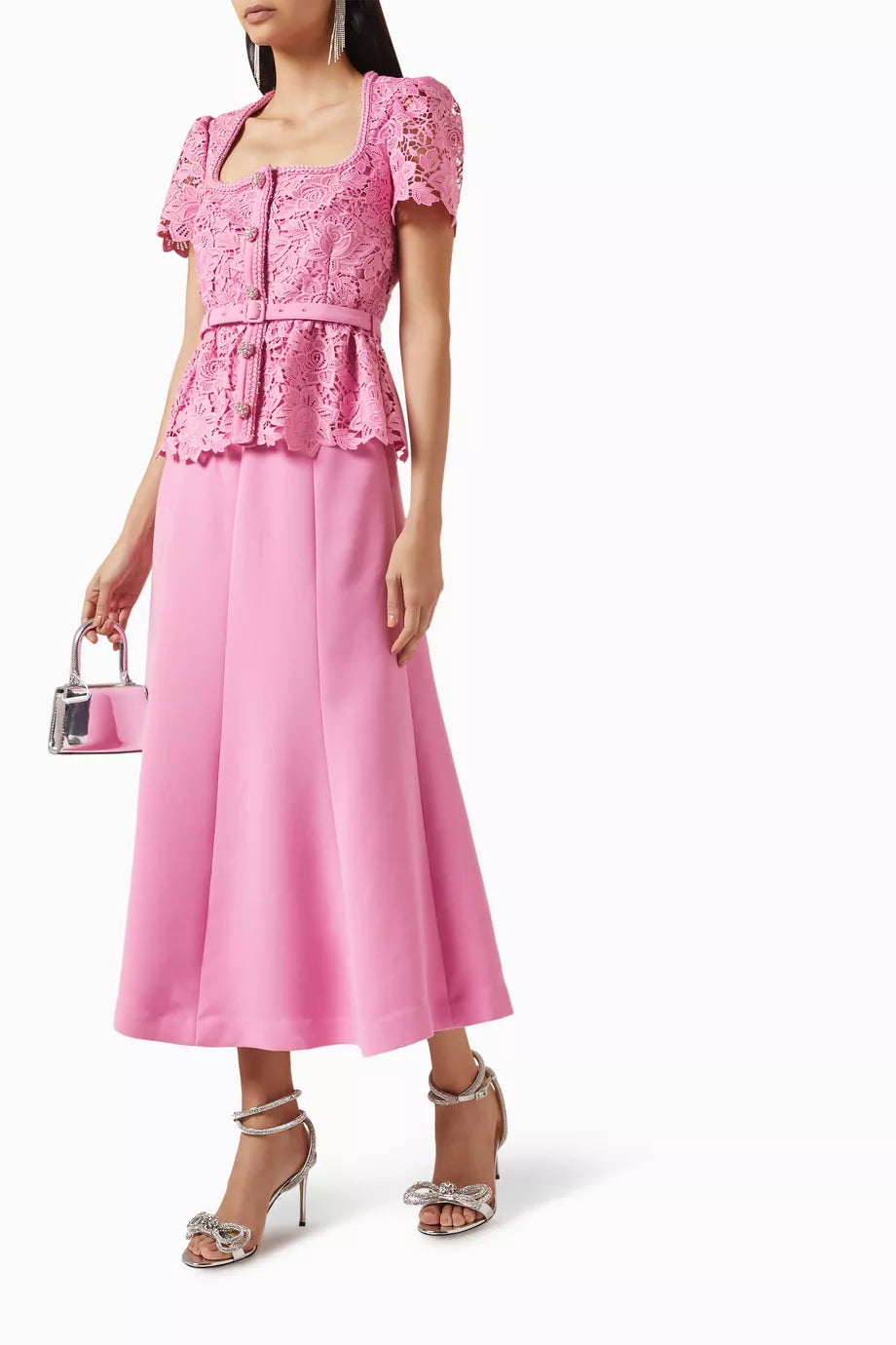 SP Floral Lace Belted Midi Dress