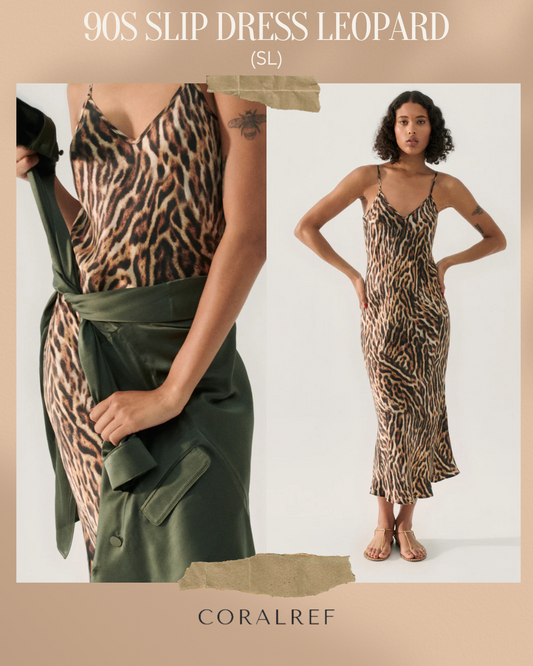 SL 90s Silk Slip Midi Dress - Leopard