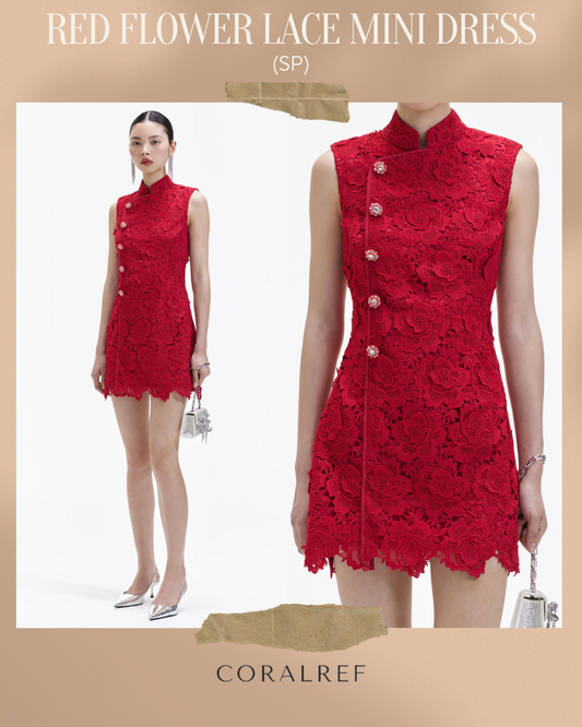 SP Red Flower Lace Mini Dress