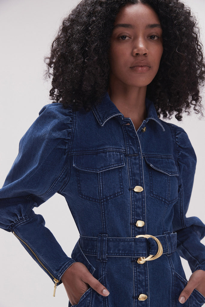 Aj May Denim Long Sleeve Mini Dress