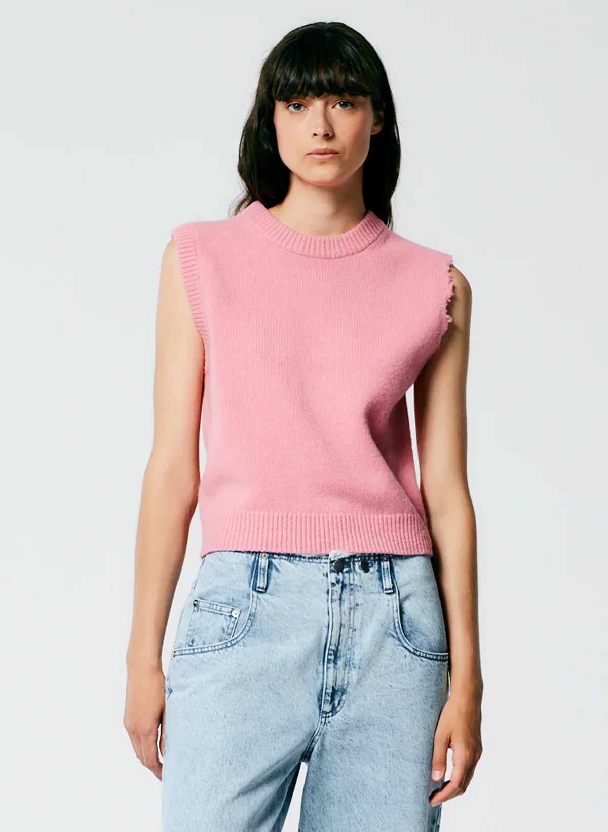 Tb Soft Lambswool Distressed Vest & Cardigan