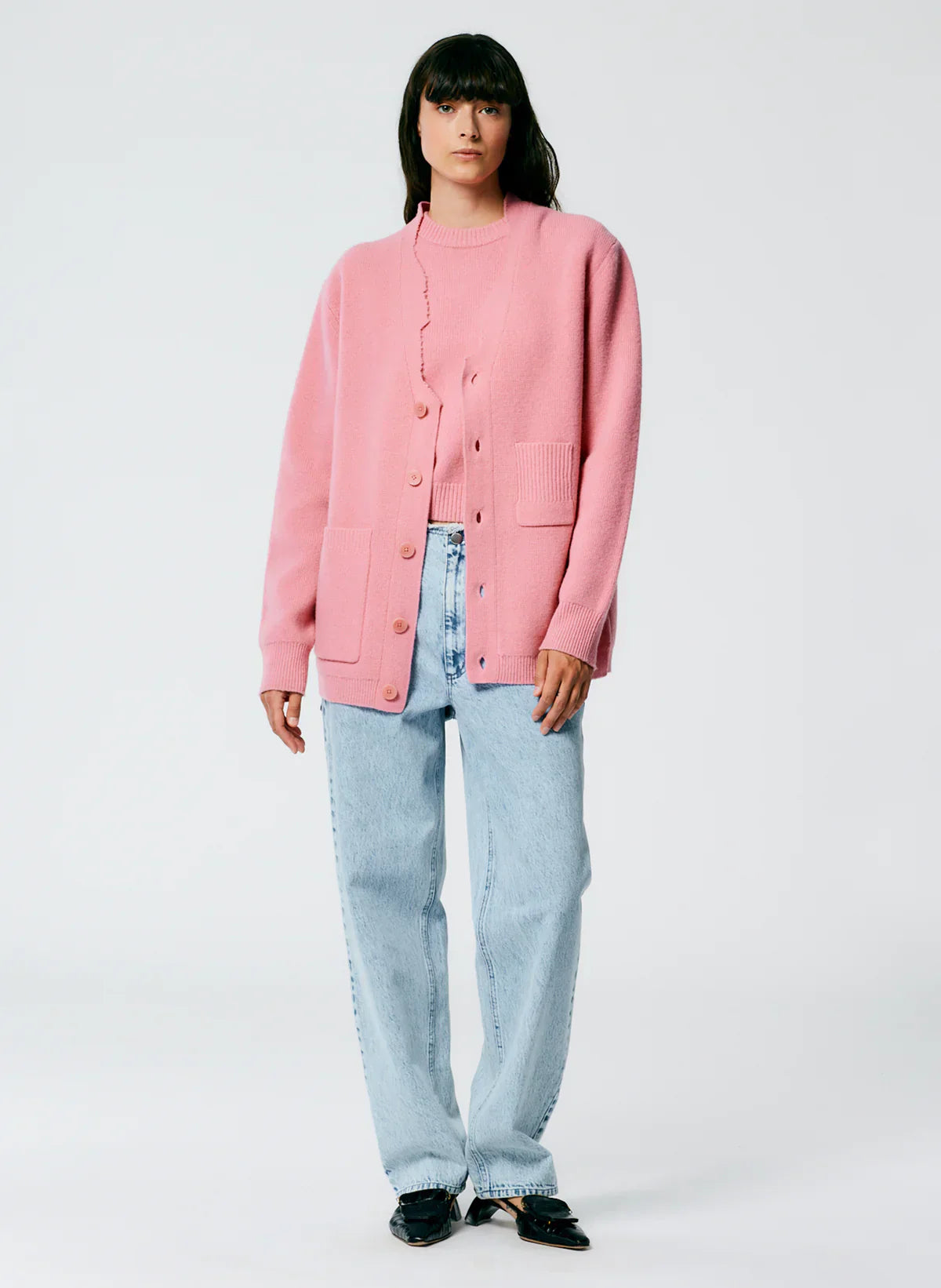 Tb Soft Lambswool Distressed Vest & Cardigan