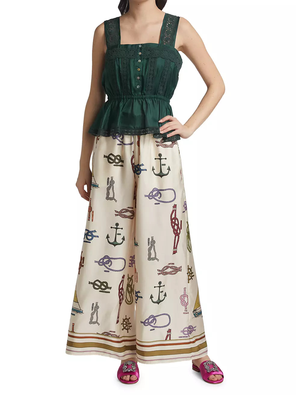 Alms Xylo Lace Trim Silk Top